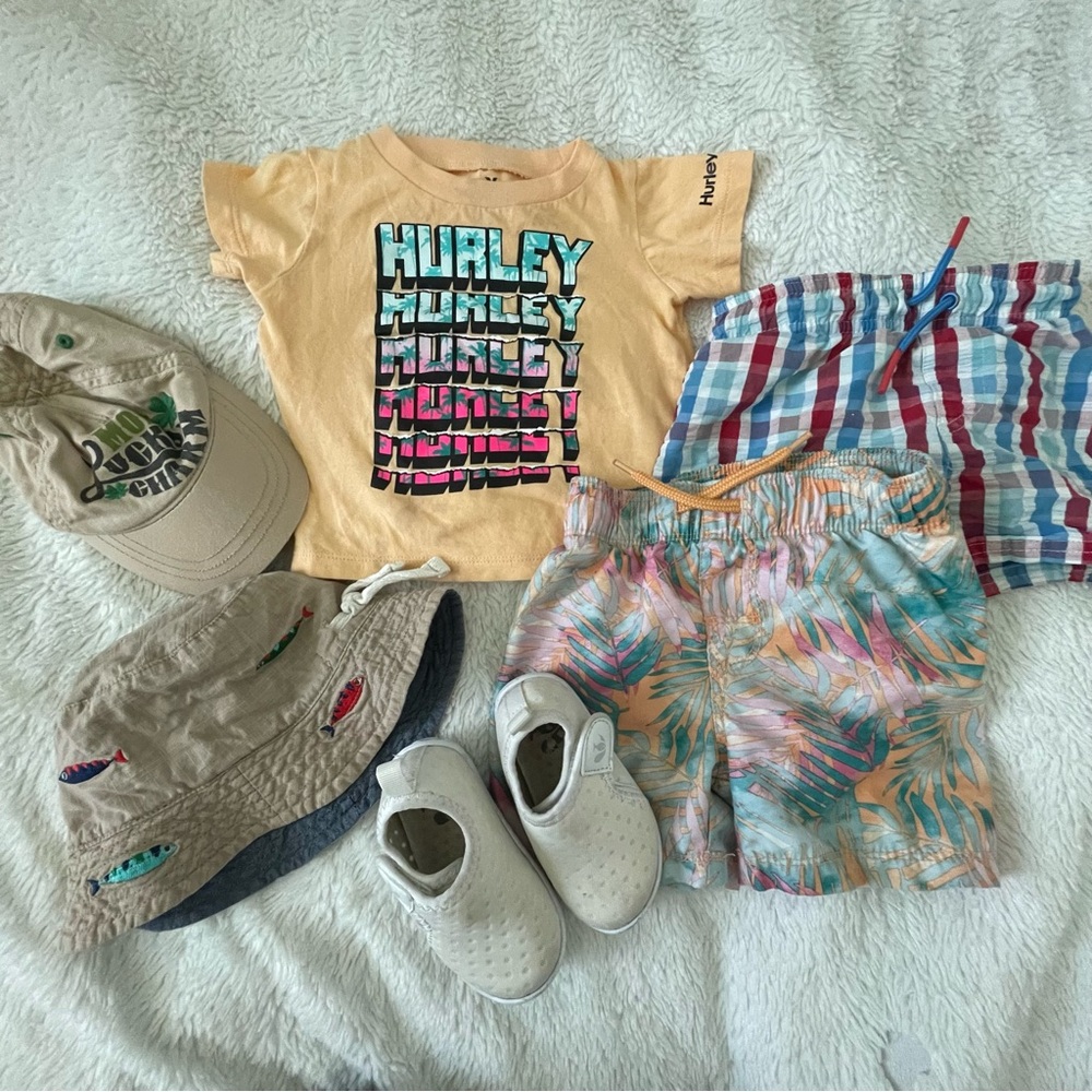 Hurley Baby Boy Beach Shorts T-shirt Hat Bundle Size 12m